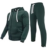 R RAMBLER 1985 Mens Tracksuit 2 pieces fashion Fleece Hooded Sweatsuit set for big and tall men jogger suit running sports outwear(dark green,3XL)