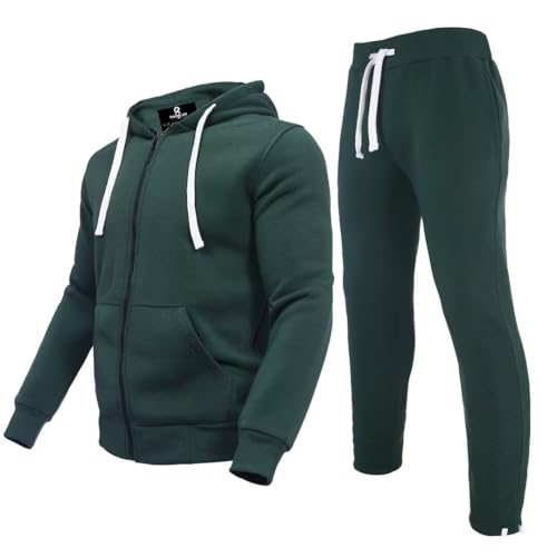 R RAMBLER 1985 Mens Tracksuit 2 pieces fashion Fleece Hooded Sweatsuit set for big and tall men jogger suit running sports outwear(dark green,3XL)