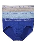 Calvin Klein Men's 3-Pack Cotton Stretch Hip Brief, Blue/Grey Assorted, Large