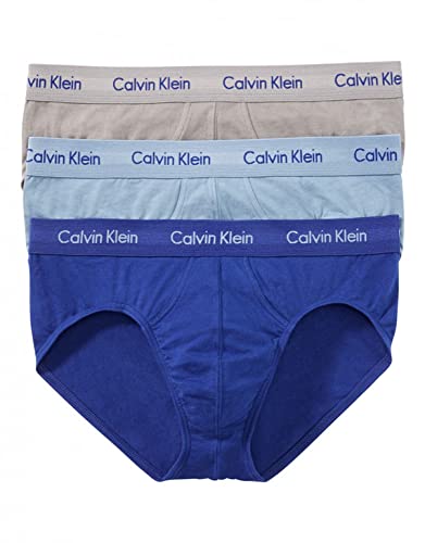 Calvin Klein Men's Underwear Cotton Stretch 3 Pack Briefs, Blue/Grey Assorted, Medium