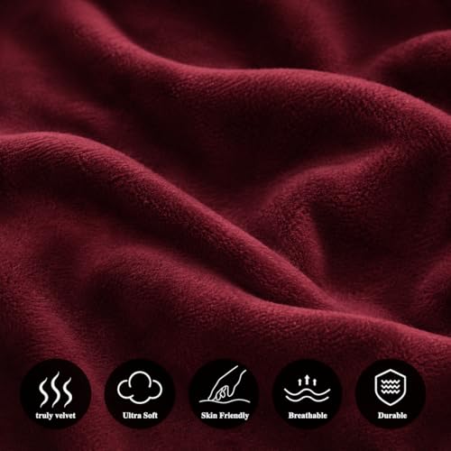 Image of Warm Flannel (Flano) King Size 330 TC Winter Fitted Bedsheet | All Side Elastic Premium Winter Soft Velvet Furnishing Bed Sheet with 2 Big Pillow Cover Size - 72 x 78 X 8 Inches Solid Maroon