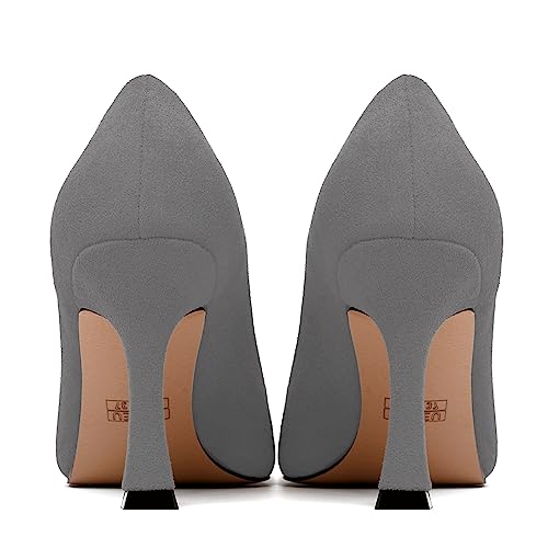 WAYDERNS Womens Solid Office Suede Slip On Dress Round Toe Spool High Heel Pumps Shoes 3.3 Inch4