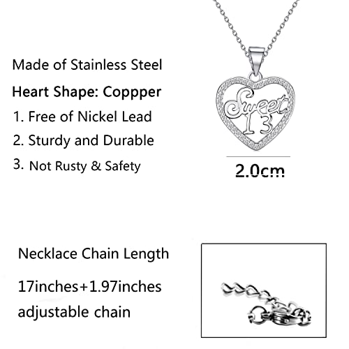 FUSTMW 13th Birthday Necklace Sweet 13 Gifts 13 Year Old Birthday Jewelry Gifts Sweet Thirteen Birthday Gifts2