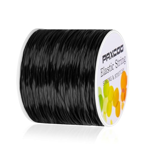Image of PAXCOO 1.4 MM Elastic String for Bracelets, Stretch Magic Elastic String Bead Cord Jewelry Thread for Friendship Bracelet, Necklaces, Clay Beads, Pony Beads (Black)
