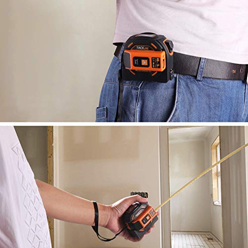 Laser Tape Measure 2-in-1, Laser Measure 131 Ft, Tape Measure 16 Ft Metric and Inches with LCD Digital Display, Movable Magnetic Hook, Screwdriver, Nylon Coating for DIY, Construction - TM-L01