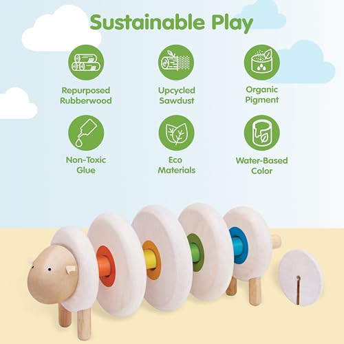 Image of PlanToys Lacing Sheep Wooden Threading Toy for Kids Ages 3+ Montessori | lacing sheep wooden threading toy, montessori fine motor coordination, focus creativity activity, ages 3+, preschool learning