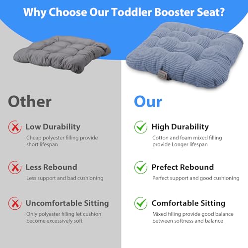 Image of Booster Seat for Kitchen Chair - 2Pcs Toddler Booster Seat for Dining Table Adjustable Safety Belts & Non-Slip Bottom, PU Waterproof Easy Cleaning Booster Chair Cushion