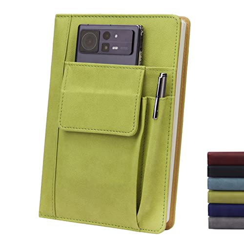 ADOUNOTES Refillable Lined PU Leather Journal Notebook, A5 Size Journal for Women Men,100gsm 200 Pages Thick Paper Notebooks with Pockets, Daily Premium Notebook for Note Taking, Meeting (green)