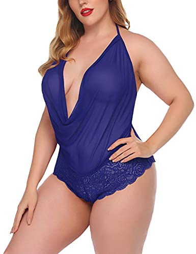 Avidlove Lingerie Teddy Deep V Halter One Piece Babydoll Mini Lace Bodysuit Blue Avidlove Lingerie Teddy Deep V Halter One Piece Babydoll Mini Lace Bodysuit Blue