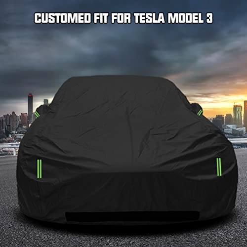 Image of Compatible with Tesla Model 3 Car Cover, All Weather UV Protection Full Exterior Accessories Waterproof with Zipper Charging Port for Tesla Model 3 Cover Outdoor 2017-2023