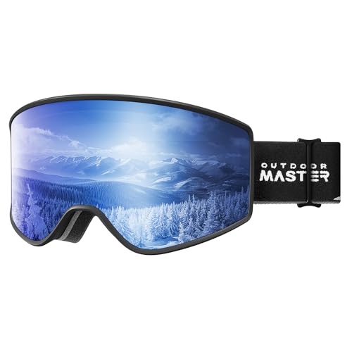 OutdoorMaster Pulse Ski Goggles, Frameless OTG Cylindrical Snow Goggles with Lock & Fit Lens Change System for Men, Women & Youth, Revo Blue Vlt 16%