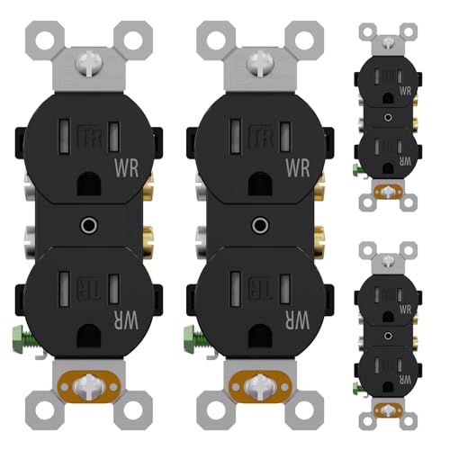 AIDA 15A Weather Resistant Tamper Resistant Duplex Outlet, Black, 4 Pack