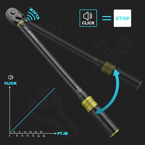 Image of ANPUDS 1 /2-Inch Drive Click Torque Wrench, 30-250 Ft-Lb / 40.7-339 Nm | ±3% Accuracy, Heavy Duty, 72-Tooth Dual Direction Reversible Ratchet, Dual Scale, for Car, Truck, SUV, RV, Tractor & Towing