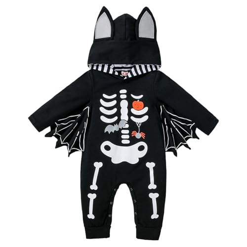 Yphzmtz Baby fladdermusdräkt med huva och kappa – mjuk sparkdräkt för nyfödda upp till 24 månader (pojkar/flickor) – läskig halloweenoutfit set (18–24 månader)