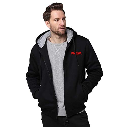 Nasa logo men's full zip warm and plus velvet velvet sweater hood…