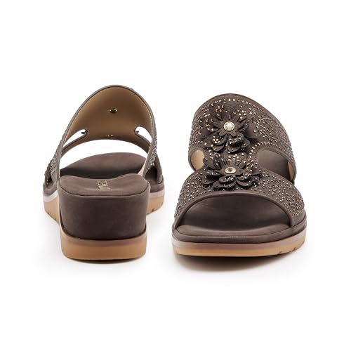Image of Rhinestone Wedge Sandals for Women, Slip On Open Toe Double Strap Platform