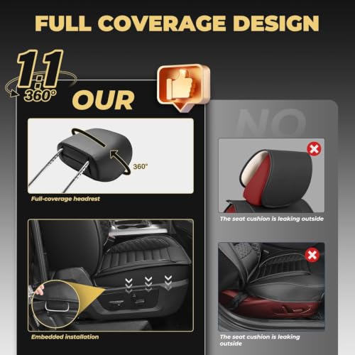 Image of Custom For Dodge Ram 1500 Seat Covers 2500 3500 2026 2025 -2002 Full Set | Truck Seat Covers Premium Leather Quad Crew Cab Big Horn Laramie Tradesman Limited Curved Bench(5 Seat,Black)