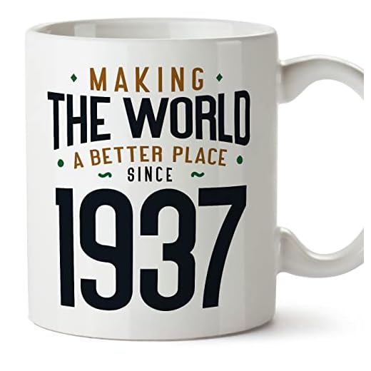 MUGFFINS Tazas 1937 Cumpleaños - En Inglés - Making the World a Better Place - 11 oz / 330 ml - Regalo original y divertido