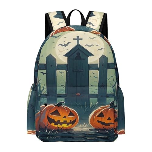 Heavy-Duty Backpack with Side Pockets, A Gloomy Cemetery Print Durable Backpack