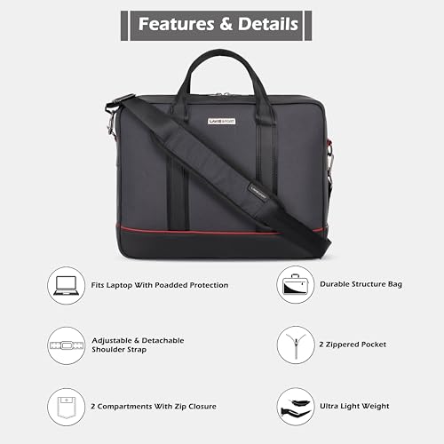 Image of Lavie Sport Magnate Briefcase 12L Multifunctional Laptop Briefcase Bag | Premium Leatherette Business Briefcase for Men & Women | Messenger Shoulder Bag with Detachable Strap
