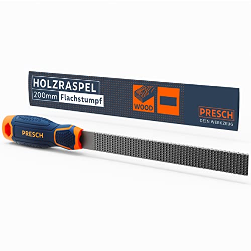 Presch Holzraspel Flachstumpf 200mm - Hochwertige Raspel mit doppelseitigem Hieb H2 für saubere Kantenbearbeitung in Hartholz oder Weichholz - Profi Holzfeile