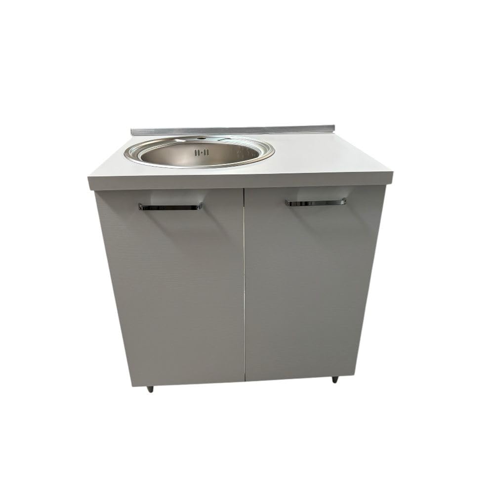 Generico Mobile Cucina con Lavello Tondo, 80x60x87 cm, Olmo/Bianco, Due Ante, Predisposizione Piano Cottura (bianco frassinato)