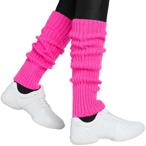 Hatstar Sexy Damen Beinstulpen | Neon Strümpfe Strick-Stulpen | Mädchen Beinwärmer | Accessoire für 80er Jahre 80s Motto Partys Fasching Karneval | für Tanzen Aerobic Kostüm (Neon Pink)