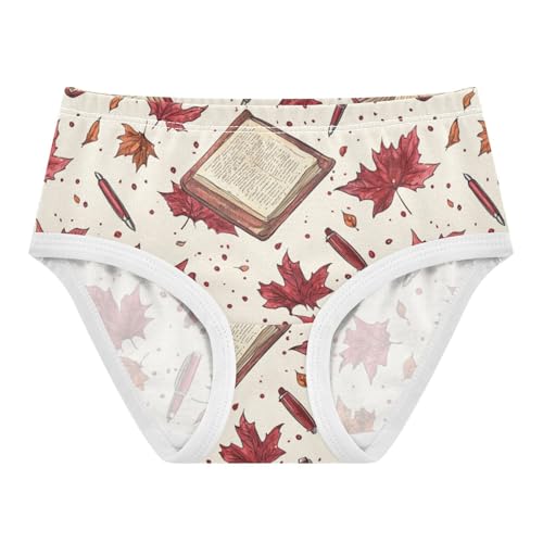 ZZKKO Maple Leaves and Book Pen Girls Underwear Toddler Panties for Girls Comfort Brief Size 8Y