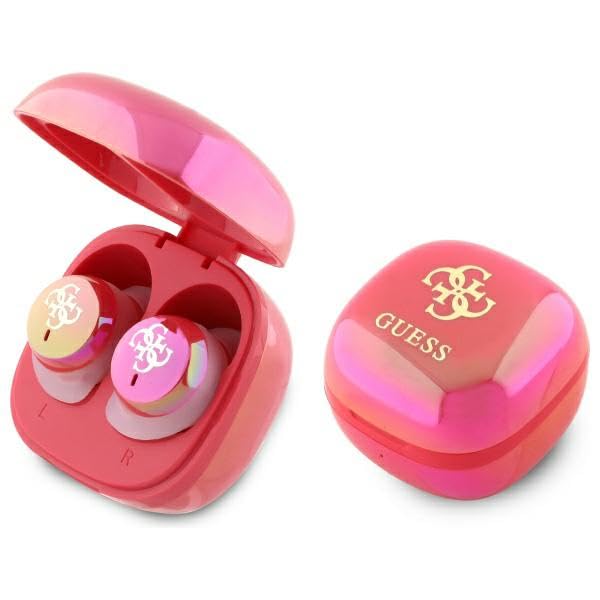 CG Mobile Guess Écouteurs Bluetooth TWS + Station d'accueil Iridescent 4G Imprimé Logo Fuchsia
