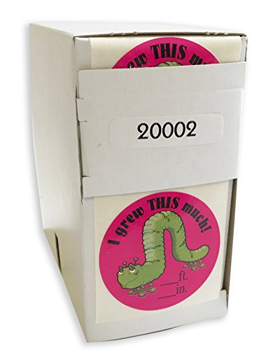 Tabbies Children's Sticker 1-3/4" Circle, 'I Grew This Much' Pink with A Worm, 100 Stickers/Roll, Healthcare (20002)