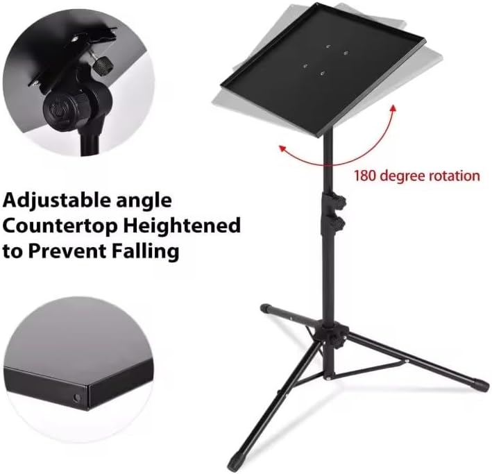 Adjustable Laptop Stand Tripod with Phone Mount – Portable Alloy Laptop Holder,Large Tray, Lightweight, for Office, DJ, Projector & Presentations – Black