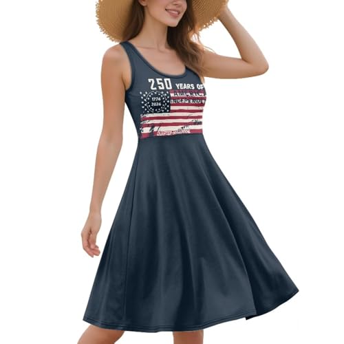 Image of Women Stylish Tank Dresses Sleeveless Round Neck Midi Casual Dress with Pocket for Summer