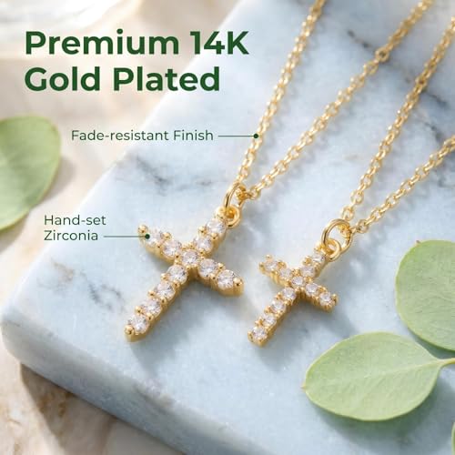 Gold Plated Cross Necklace Women Dainty Layered Cubic Zirconia Cross Pendant Necklaces - image 8