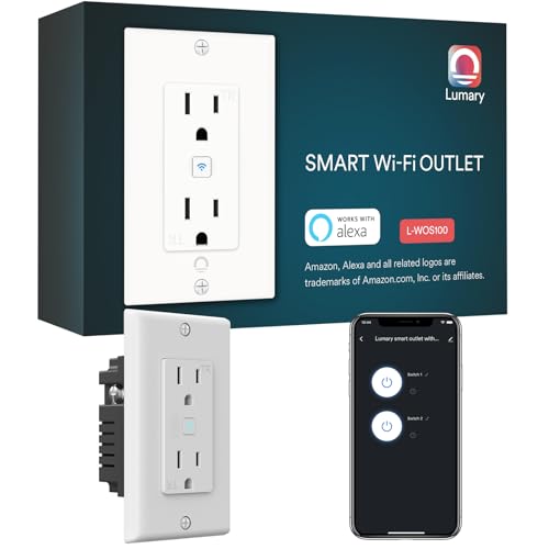 Image of Lumary Smart Wall Outlet 110V 15Amp, Timer, Remote Control, ETL FCC, Group | Tamper-Resistant, No Hub Required, 2.4G WiFi Outlet, Works with Alexa /Google Home, Kitchen /Bedroom /Living Room /Office, 1 Pack
