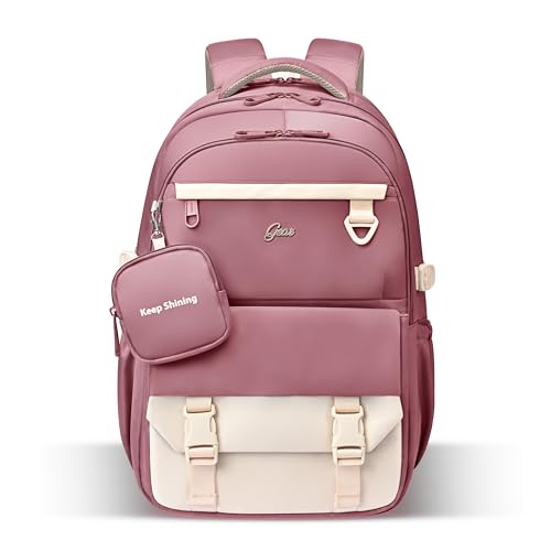 Image of Gear Grace 19 inch /40L Large Water Resistant School Bag | Casual Backpack | Daypack | Travel Backpack | Kids Bag for Boys /Girls (Pink - Cream)