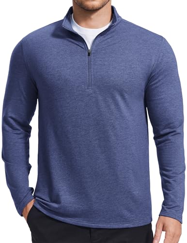PINSPARK Men's Quarter Zip Up Pullover Mock Neck Sweatshirts Long Sleeve Golf shirts Performance Athletic Casual Workout