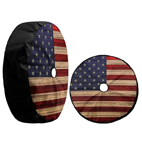 Foruidea American Flag Reclaimed Wood Spare Tire Cover with Backup Camera Hole Wheel Tire Cover Fit Trailer, RV, SUV and Many Vehicle 17inch