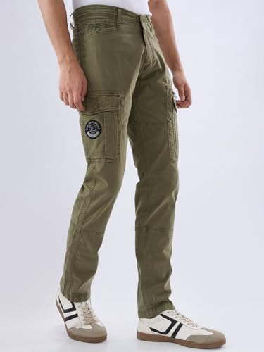 Image of Spykar Men Mid Rise Khaki Regular Fit Cargo