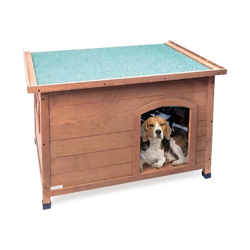 AqpetFriends Baita Cuccia in Legno da Esterno per Cani con Tetto Apribile e Tende Termiche incluse, Medium 104x68x75 h