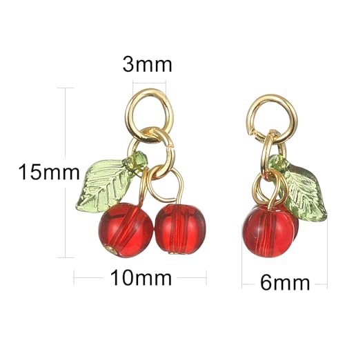 Stiesy 30Pcs Handmade Cherry Charms Red Cherry Glass Charm Pendant 3D Fruit Dangle Charms Bulk for Jewellry Making Bracelet Necklace Crafts Earring DIY - Image 2