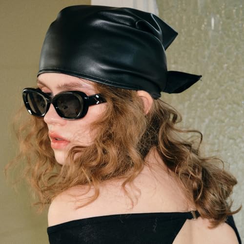 Wild Rag Leather Triangle for Women Y2k Head Scarf Gothic Scarf Neckerchief Grunge Aesthetic Accessories (Black)3