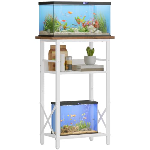 Image of HOOBRO 10 Gallon Aquarium Stand, 3-Tier Fish Tank Stand with Storage, Reptile Turtle Tank Stand with Metal Frame, 20.5 inch L x 11 inch W, Walnut and White WH52FT01