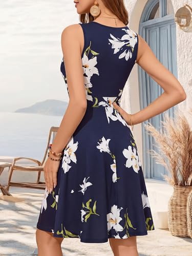 Image of GUBERRY Womens Wrap V Neck Sleeveless Sundress Summer Flare Tank Dress with Pockets