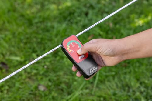 AKO Zaunprüfer mit LED-Anzeige (schwarz/rot, mit 9 Volt Batterie, Zaunabstand 0-5 cm, Tierzaun, Zubehör Weidetiere, Tierzubehör) 442326