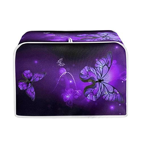 Talayituse Purple Butterfly Print Toaster Cover for 4 Slice Wide Slot, Lightweight Dust Protection Washable Appliance Bag for Bread Maker