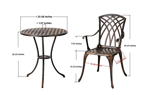 ZOTORUN Bistro Set 3 Piece Rustproof Cast Aluminum Patio Furniture Sets Round Table with Umbrella Hole for Outdoor, Patio, Balcony, Bronze - Image 7