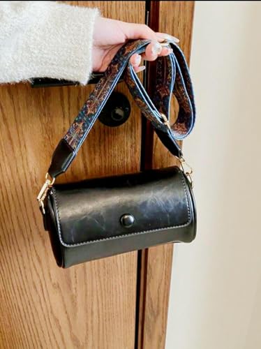 Image of Vintage Leather Crossbody Sling Bag with Decorative Patterned Strap for Daily Use, Travel & Shopping, Phone Purse with Adjustable Strap - Lightweight Casual Trendy Bag for Ladies & Girls