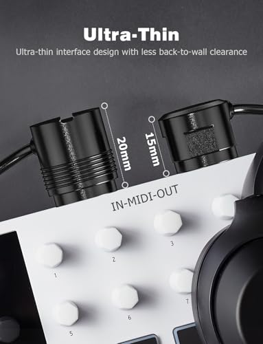 midi cable 5-pack 2ft 5-pin din 45-degree mirrored angled plug ultra-thin plugs for compact spaces compatible with keyboards synthesizers controllers via standard 5-pin din midi inoutthru ports