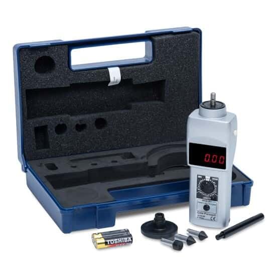 Tachometer and accessories in carrying case