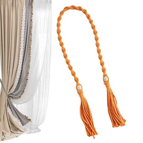 Samuliy Lazos de cortinas bohemios, lazos de algodón para cortinas, lazos decorativos de granja, cuerda de borla tejida a mano con cuentas de madera para cortinas de interior y exterior